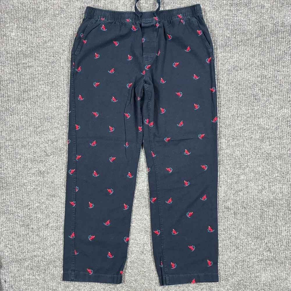 J.Crew Mens Large Pajama Lounge Pants Navy Skier Print Cotton Drawstring PJs